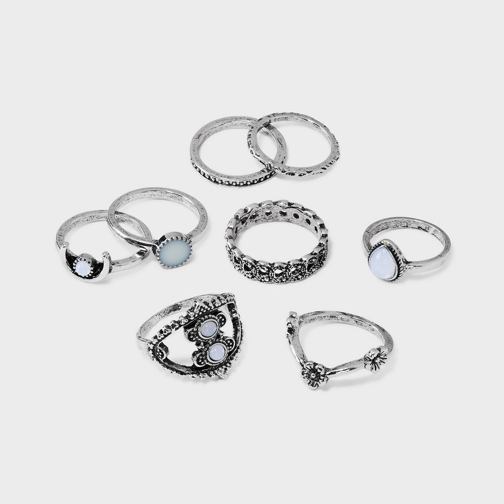 Textured Multi Ring Set 8pc - Wild Fable™ Silver - Bellso